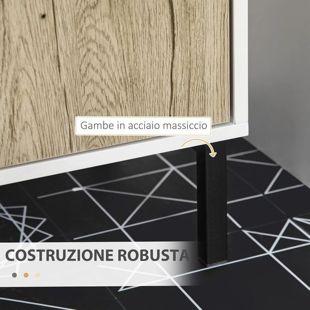 Mueble de Baño Bajo Lavabo de 2 Puertas con Estante Interno en Aglomerado y Acero, 60X30X60 Cm, Blanco y Roble