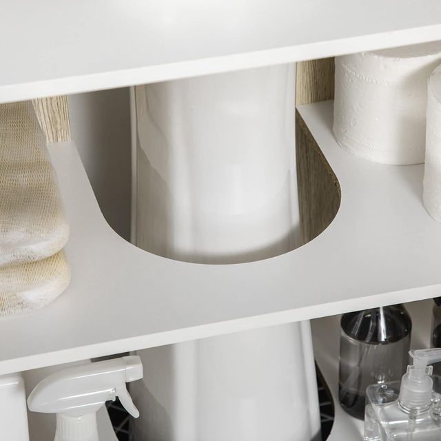 Mueble de Baño Bajo Lavabo de 2 Puertas con Estante Interno en Aglomerado y Acero, 60X30X60 Cm, Blanco y Roble