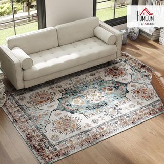 Alfombra Vintage Antideslizante y Lavable, Alfombra para Sala de Estar y Dormitorio de Pelo Corto, 230X160 Cm, Multicolor
