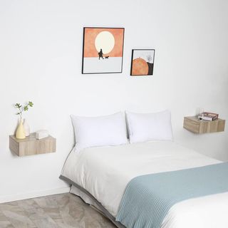 Juego de 2 Mesitas de Noche Suspendidas para Dormitorio, Mesitas Modernas con Fijación a la Pared, de Madera, 40X30X15Cm