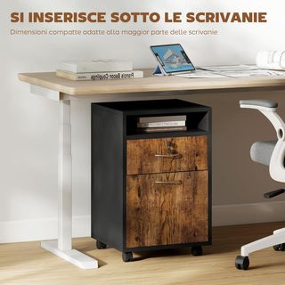 Archivador de Oficina con Cajón, Ruedas con Freno y Estante Abierto, Cajonera de Oficina con Cerradura y 2 Llaves para Carta/Legal/Formato A4, Armario para Estudio, 40X35X60Cm, Marrón