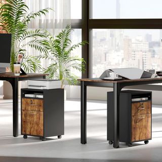 Archivador de Oficina con Cajón, Ruedas con Freno y Estante Abierto, Cajonera de Oficina con Cerradura y 2 Llaves para Carta/Legal/Formato A4, Armario para Estudio, 40X35X60Cm, Marrón