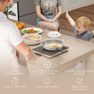 Placa de Inducción de Potencia y Temperatura Regulable con Panel Táctil para Ollas de 12-26 cm, Fogón de Inducción de Plástico y Vidrio, 31X27X4.2 cm, Negro