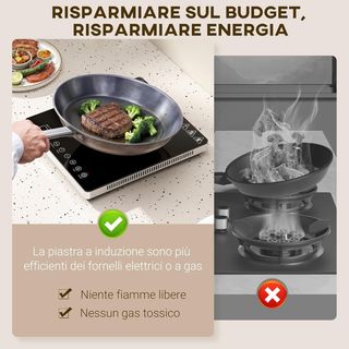 Placa de Inducción de Potencia y Temperatura Regulable con Panel Táctil para Ollas de 12-26 cm, Fogón de Inducción de Plástico y Vidrio, 31X27X4.2 cm, Negro