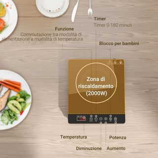 Placa de Inducción de Potencia y Temperatura Regulable con Panel Táctil para Ollas de 12-26 cm, Fogón de Inducción de Plástico y Vidrio, 31X27X4.2 cm, Negro