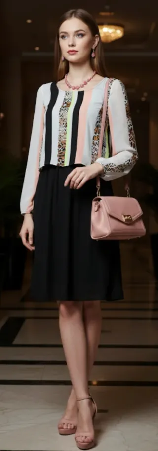 Vestido dos piezas estampado animal print y rayas