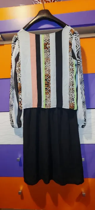 Vestido dos piezas estampado animal print y rayas