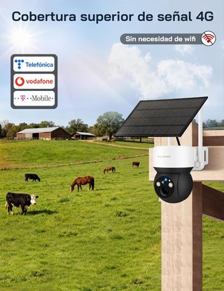 WOLFANG WT08‑WB Cámara 4G solar 2.5K IP66 microSD