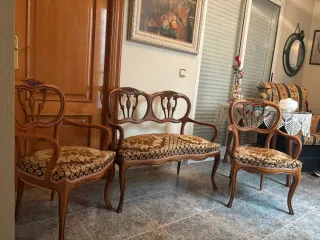 Tresillo antiguo madera y tela