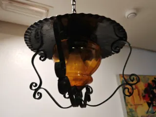 Lámpara rústica colgante cristal ámbar