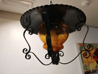 Lámpara rústica colgante cristal ámbar