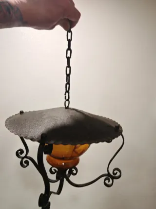 Lámpara rústica colgante cristal ámbar