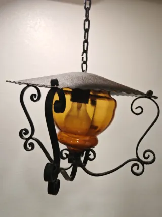 Lámpara rústica colgante cristal ámbar