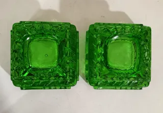 Coppia Posacenere/Portaoggetti in vetro all'uranio