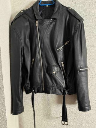 Chaqueta Cuero Vintage Negra