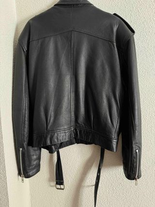 Chaqueta Cuero Vintage Negra