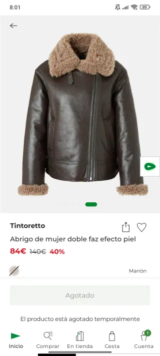 Abrigo doble faz efecto piel Tintoretto