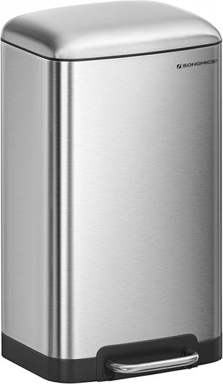SONGMICS Cubo de Basura para la Cocina, 30 L, Cubo de Pedal de Acero con Tapa y Cubo Interior, Cierre Suave, Plata LTB01L