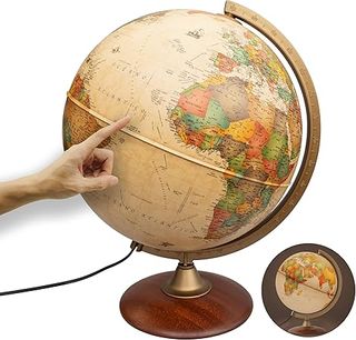 Interkart Globo terraqueo Iluminado 30cm, Pie de Madera, Cartografía en el Estilo Antiguo, Idioma español