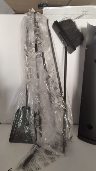 Relaxdays Accesorios Chimenea, Modernos, Juego de Estufa con Cubo, Atizador, Pinzas, Escoba y Pala, Negro, Acero, Set de 5 Pieza