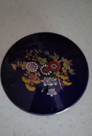 Portagioie blu cobalto porcellana con decoro flore