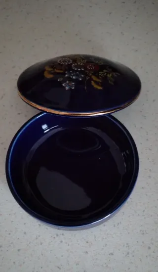 Portagioie blu cobalto porcellana con decoro flore