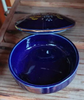 Portagioie blu cobalto porcellana con decoro flore