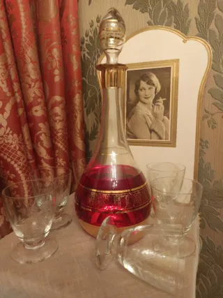 Antico set di liquori e calici Art Decó