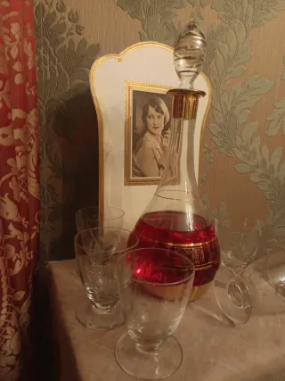 Antico set di liquori e calici Art Decó