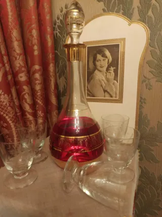 Antico set di liquori e calici Art Decó