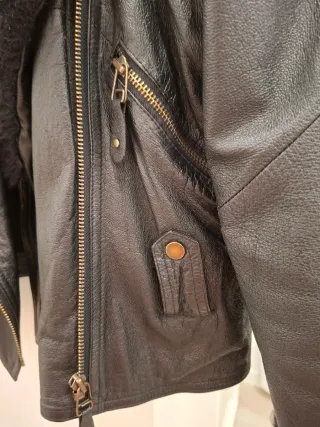 Cazadora Biker Piel Negra con Borrego.