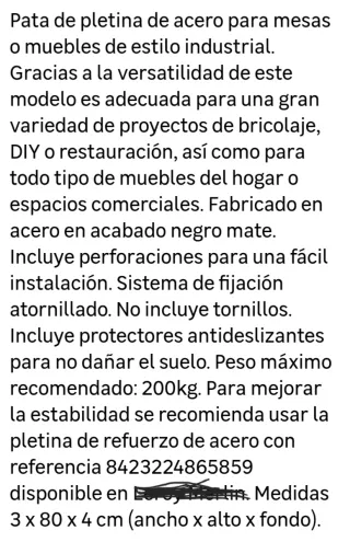 2 Patas de acero mate para mesa/mueble - 30€ LAS 2