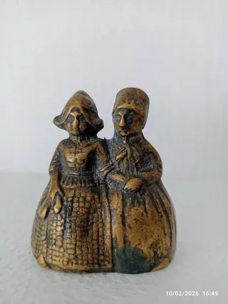 Campanilla doble bronce victoriana antigua