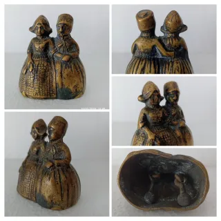 Campanilla doble bronce victoriana antigua