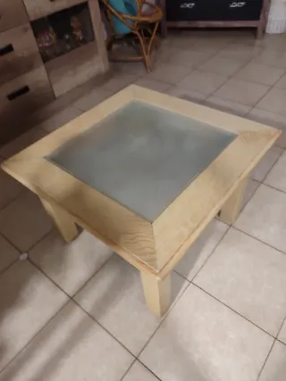 Mesa de centro madera y cristal beige