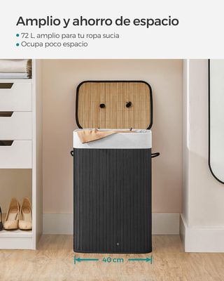Cesto per biancheria in bambù con coperchio 72L nero SONGMICS LCB10BV1