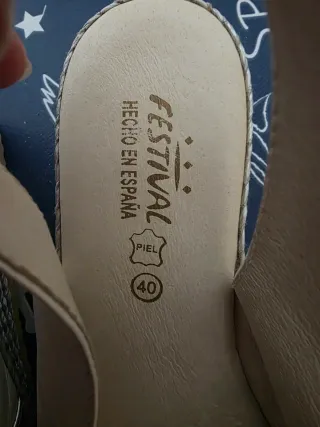 Sandalia Cuña Piel Talla 40 Beige/Plata