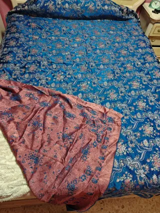 Colcha de seda floral azul , Rfr 099
