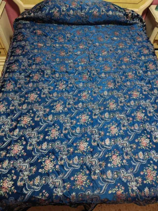 Colcha de seda floral azul , Rfr 099