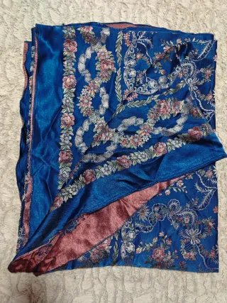 Colcha de seda floral azul , Rfr 099