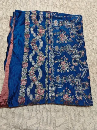 Colcha de seda floral azul , Rfr 099