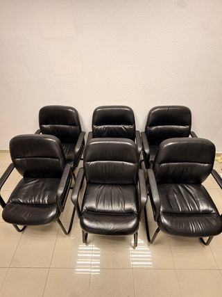 Pack 6 Sillas de oficina cuero negras robustas
