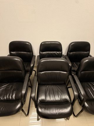 Pack 6 Sillas de oficina cuero negras robustas
