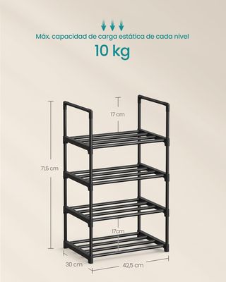 SONGMICS Zapatero de 4 Niveles Apilable, Metal Negro 30 x 42,5 x 71,5 cm