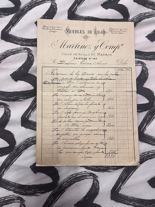 Papel timbrado Muebles de Lujo 1898