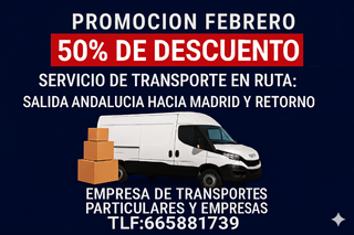 Transportes 50% dto. madrid,sevilla,malaga rutas