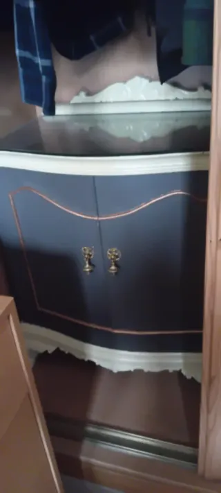 2 mesitas noche antiguas azul y dorado