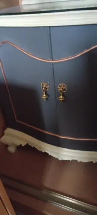 2 mesitas noche antiguas azul y dorado