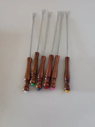 Set 6 forchettine fonduta manico legno