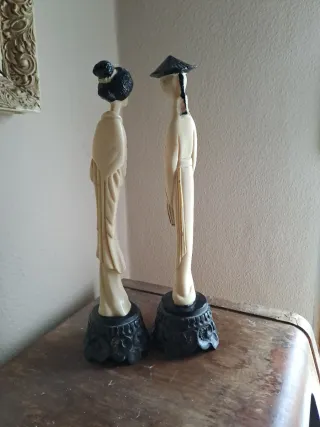 Figuras Japonesas Resina Vintage Marfil 31 cms